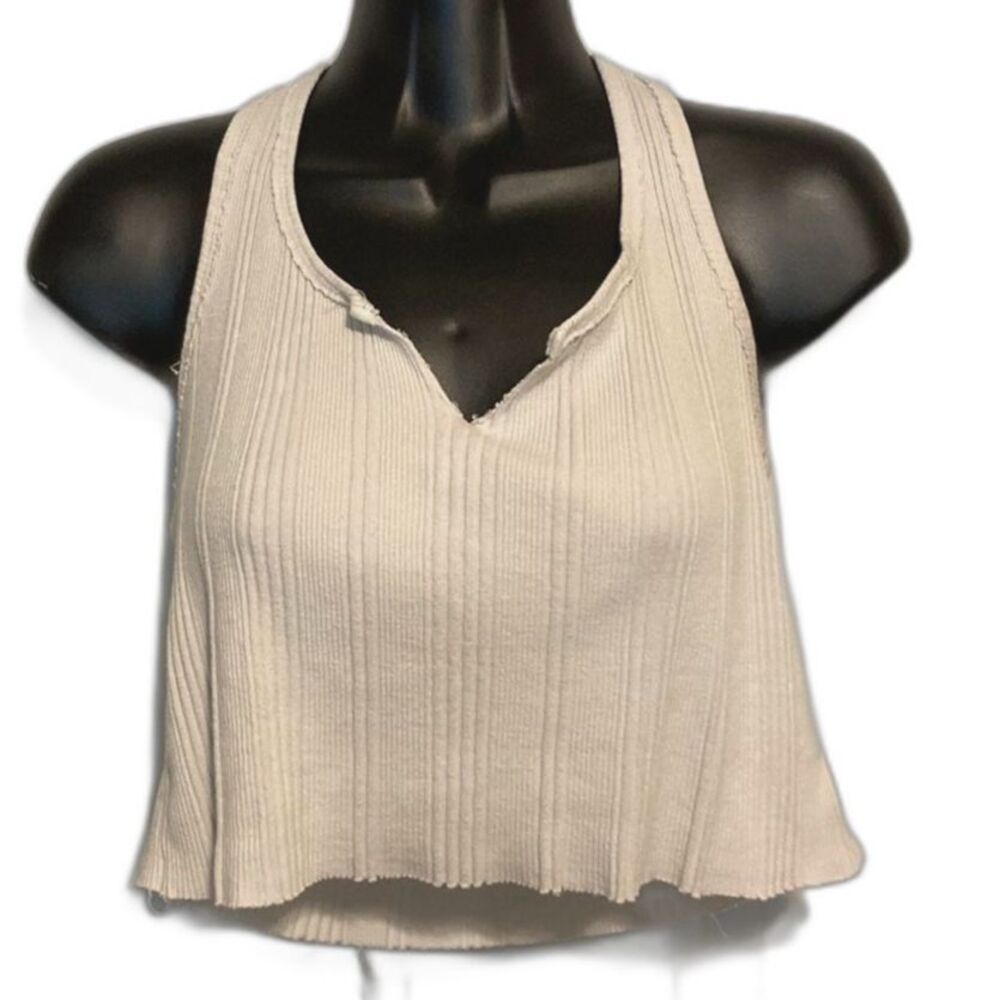 BDG Tank Top URBAN OUTFITTERS Cream White Cropped Ribbed Cami Womens Large